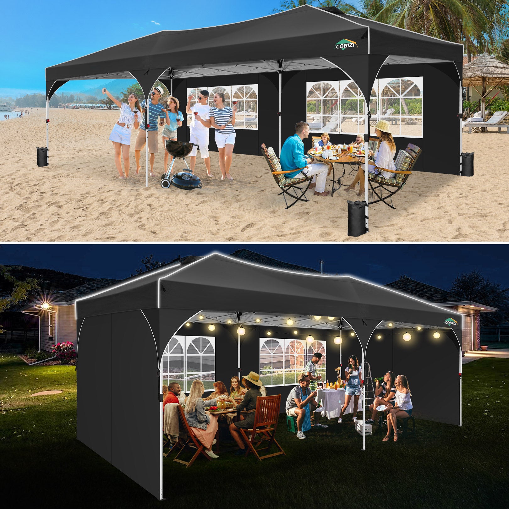 Cobizi 10'x20' Up Pop Up Canopy Tent, Party Tents with One Push Central Button Air Vent, Instant Canopy Tent with Sidewalls & Reflective Strip SPC000142