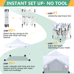 Hoteel 10'x10' Pop Up Canopy Tent with 3 Sidewalls, Outdoor Canopy Tent Waterproof Pop Up Backyard Canopy Portable Party Commercial Instant Canopy Shelter Tent Gazebo for Wedding Camping, White