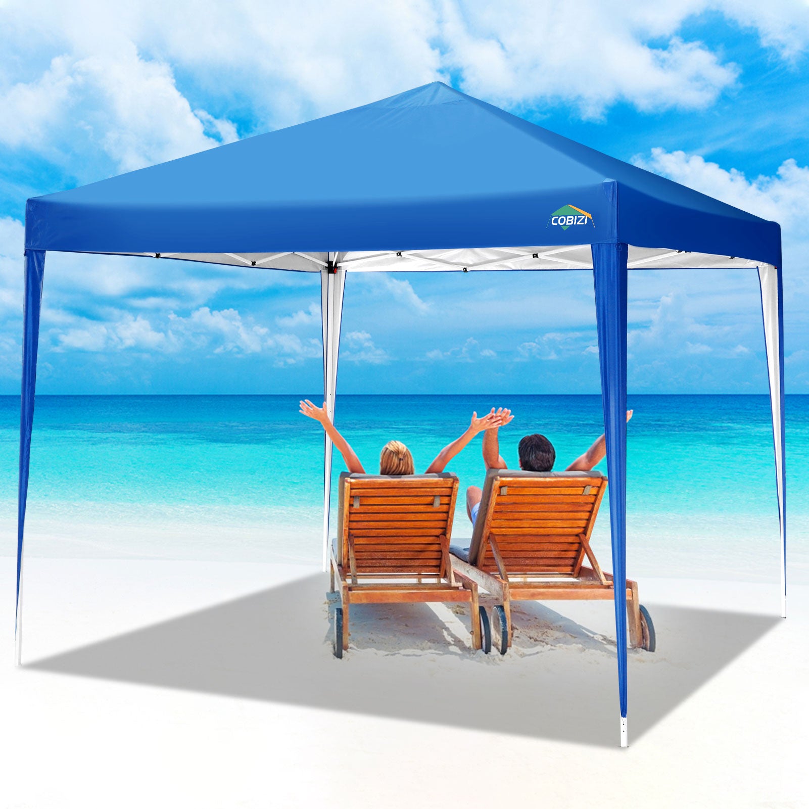 COBIZI 10'x10' Pop up Canopy Tent, Outdoor Instant Commercial Tents, Shade Shelter Gazebo,for Backyard Parties Event,Blue