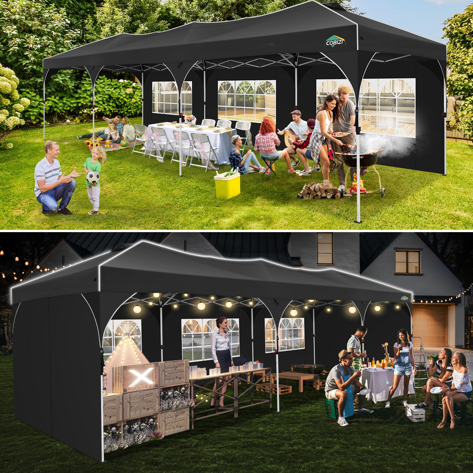 COBIZI 10'x10'/10'x20'/10'x30' Pop Up Canopy with 4 Sidewalls  SPC143 Series