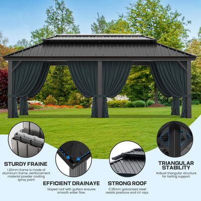 COBIZI 12'x20'  Heavy Duty Double HardTop Gazebo with Privacy Curtains & Netting, SPC91