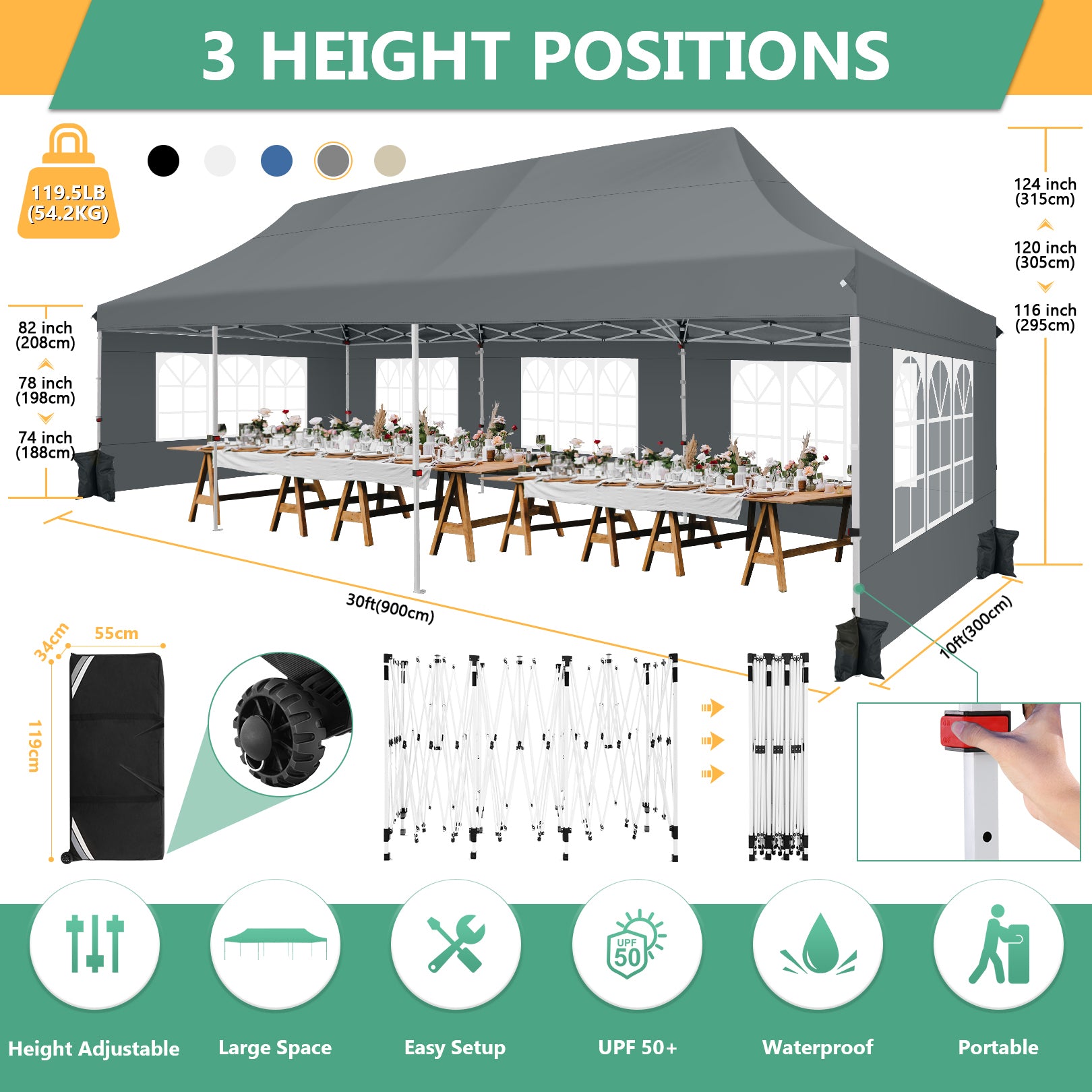 COBIZI 10'x30' Pop up Canopy, Pop up Party Tent with 6 Removable Sidewalls SPC000122