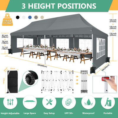 COBIZI 10'x30' Pop up Canopy, Pop up Party Tent with 6 Removable Sidewalls SPC000122