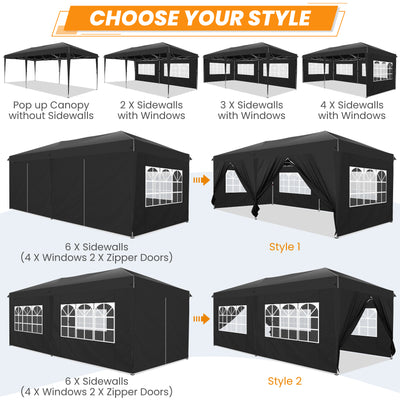 HOTEEL 10'x20' Pop Up Canopy with Sidewalls,Easy Up Canopy Tent with Carry Bag,Outdoor Canopies with 4 Sandbags,Large Tents for Outdoor Events,Wedding,Backyard,Commercial,Black