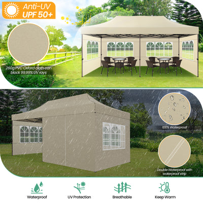 COBIZI 10x20 Heavy Duty Canopy Tent with 6 Removable Sidewalls,Pop up Outdoor Commercial Party Wedding Tent with Roller Bag,Waterproof & UV 50+,Khaki