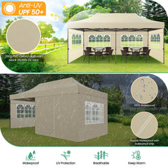 COBIZI 10x20 Heavy Duty Canopy Tent with 6 Removable Sidewalls,Pop up Outdoor Commercial Party Wedding Tent with Roller Bag,Waterproof & UV 50+,Khaki