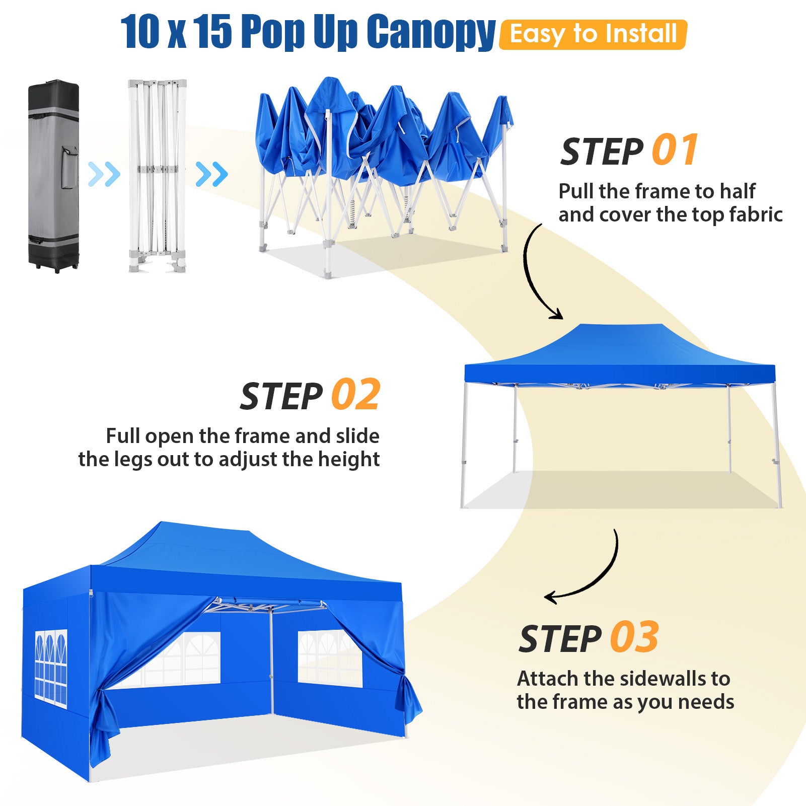 HOTEEL 10x15 Pop Up Canopy Tent Heavy Duty with 4 Sidewalls,Tents for Parties Outdoor Canopy Event Tent Wedding with Roller Bag,UV 50+ & Upgraded No Water Accumulation,Thick Hexagonal Legs