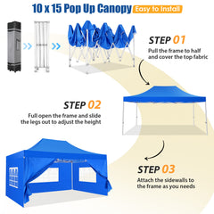 HOTEEL 10x15 Pop Up Canopy Tent Heavy Duty with 4 Sidewalls,Tents for Parties Outdoor Canopy Event Tent Wedding with Roller Bag,UV 50+ & Upgraded No Water Accumulation,Thick Hexagonal Legs