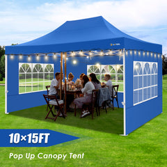 Hoteel 10x15 Heavy Duty Canopy Tent with 4 Sidewalls,Pop up Canopy for Parties Wedding,Commercial Easy up Gazebo with Roller Bag,UV 50+ &,Blue
