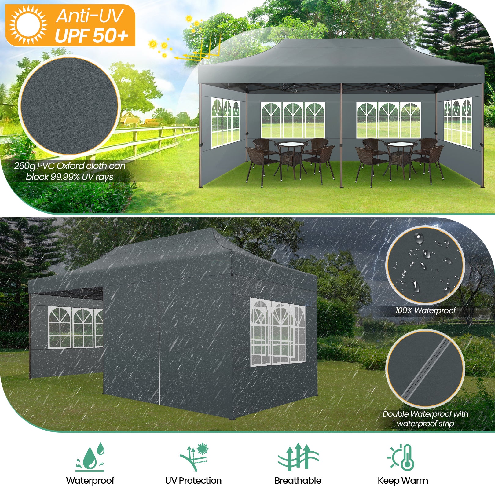 COBIZI 10x20 Pop up Heavy Duty Canopy with 6 Sidewalls,Waterproof Commercial Tent,Outdoor Gazebo for Wedding Party with Wheeled Bag