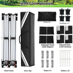 HOTEEL 10'x20' Pop up Canopy Tent with 6 Removable Sidewalls, Instant Outdoor Canopy Shelter with Upgrade Raised Roof and Carry Bag,Black