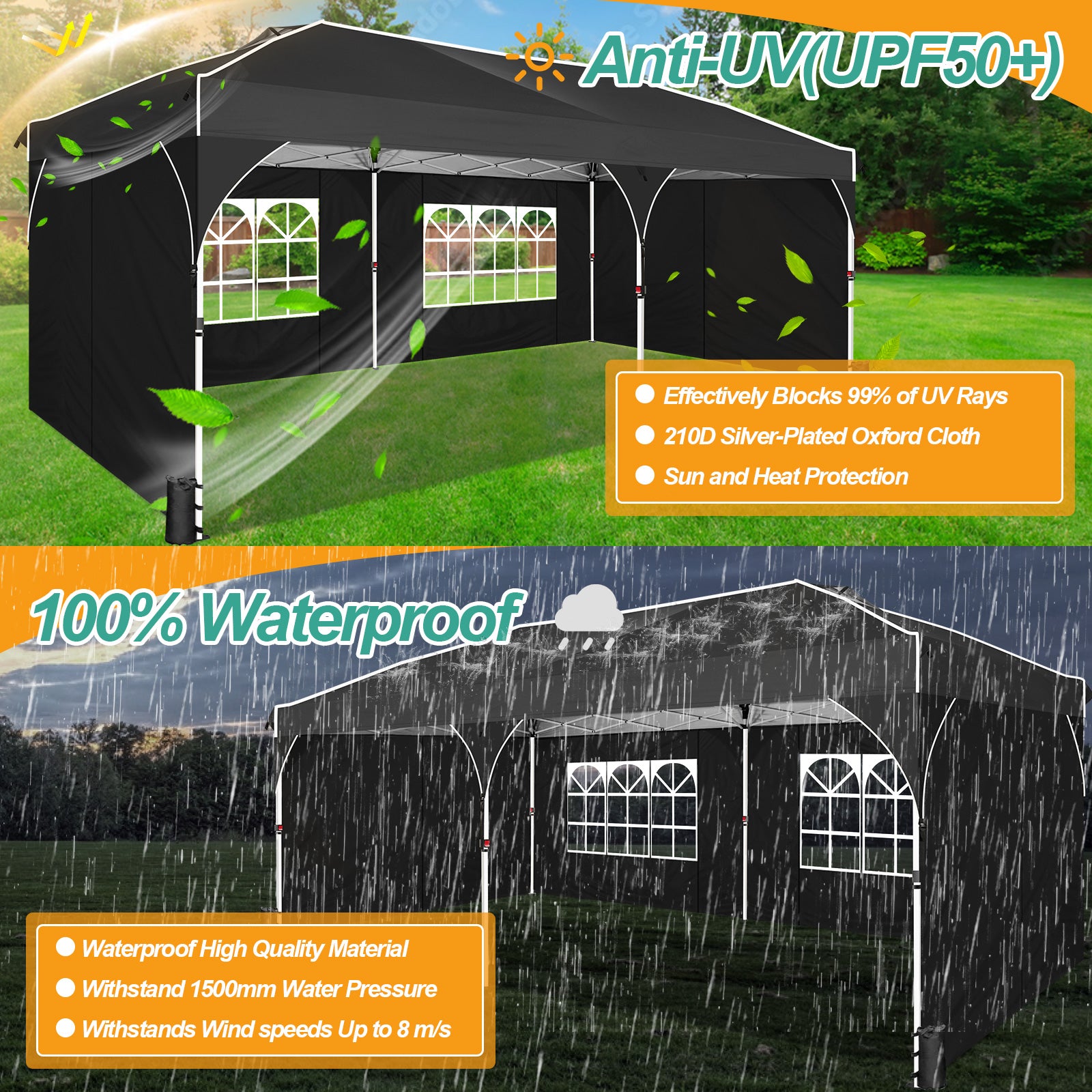 Cobizi 10'x20' Instant Pop Up Canopy With One Push Central Button Air Vent & Reflective Strip SPC142
