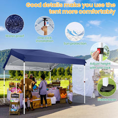 COBIZI 10'x10' Carport Canopy Tent with 1 Sidewall, 3 Adjustable Height Portable Garage, Instant Outdoor Carports with 8 Stakes, 4 Sandbags & Ropes for Motorcycle, Garden Tool, Commercial, Dark Blue