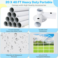 HOTEEL 20x40 Party Tent Heavy Duty with 8 Removable Sidewalls & 4 Built-in Sandbags, Commercial Wedding Large Tent, UV 50+, Waterproof, White