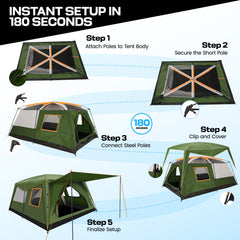 HOTEEL 10 Person Camping Tent Family Tents, Instant Cabin Tents, Family Cabin Multi Room Pop Up Tents Car Camping for Parties, Music Festival Tent, Big, Easy Up, Included Storage Pockets