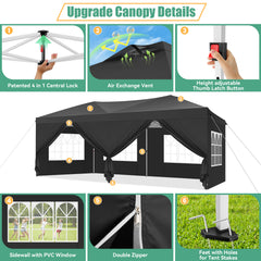 COBIZI 10' x 20' pop-up patio umbrella with side walls, waterproof canopy tent with reinforced poles, easy to set up, includes sandbags, suitable for backyards, camping, weddings, and more