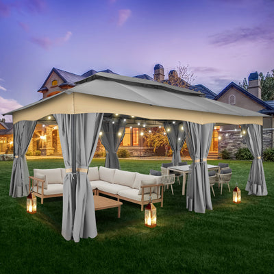 COBIZI 12'x20' Patios Gazebos with 4 Sidewalls & Double Soft Roof, Khaki SPC307