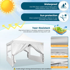 HOTEEL 10'x10' Pop Up Canopy , UPF 50+ Easy Setup Canopy Tent Waterproof Outdoor Instant Portable Shelter with 4 Removable Sidewalls, Sandbags, Stakes & Ropes for Party, Events, Vendor, White