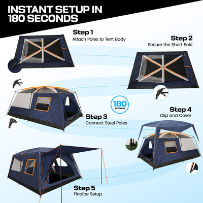 HOTEEL 10 Person Camping Tent Family Tents, Instant Cabin Tents, Family Cabin Multi Room Pop Up Tents Car Camping for Parties, Music Festival Tent, Big, Easy Up, Included Storage Pockets