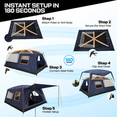 HOTEEL 10 Person Camping Tent Family Tents, Instant Cabin Tents, Family Cabin Multi Room Pop Up Tents Car Camping for Parties, Music Festival Tent, Big, Easy Up, Included Storage Pockets