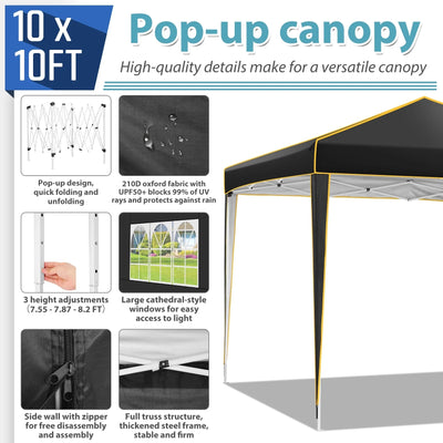 HOTEEL Pop up Canopy Tent 10x10 Commercial Instant Canopy with 4 Sidewalls & Carry Bag,Portable Tent for Parties Beach Camping Party Event Shelter Sun Shade