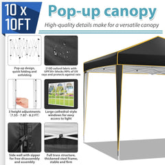 HOTEEL Pop up Canopy Tent 10x10 Commercial Instant Canopy with 4 Sidewalls & Carry Bag,Portable Tent for Parties Beach Camping Party Event Shelter Sun Shade