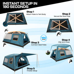 HOTEEL 10 Person Camping Tent Family Tents, Instant Cabin Tents, Family Cabin Multi Room Pop Up Tents Car Camping for Parties, Music Festival Tent, Big, Easy Up, Included Storage Pockets