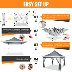 HOTEEL 12x12 EZ Pop Up Gazebo Tent with Sidewalls,Patio Gazebo Instant Shelter for Outdoor Party Camping Backyard Beach with Carry Bag,Stakes,Ropes,Khaki