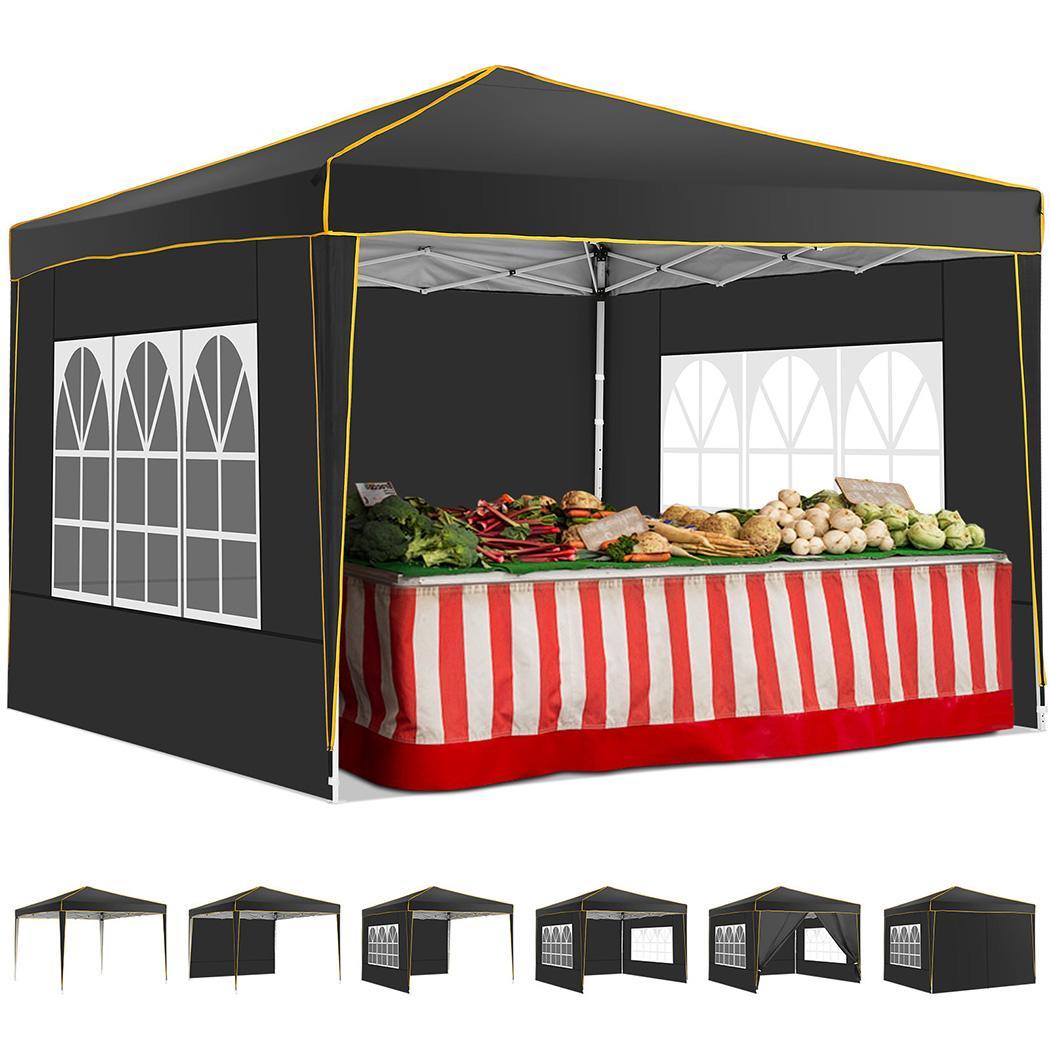 YUEBO 10 x 10ft Heavy Duty Folding Tent Easy Set-up Straight Leg Canopy Portable Gazebo Outdoor Camping Party Instant Shelter with Wheeled Carry Bag, Black