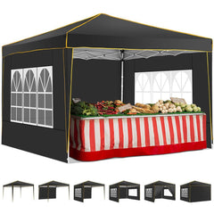 YUEBO 10 x 10ft Heavy Duty Folding Tent Easy Set-up Straight Leg Canopy Portable Gazebo Outdoor Camping Party Instant Shelter with Wheeled Carry Bag, Black