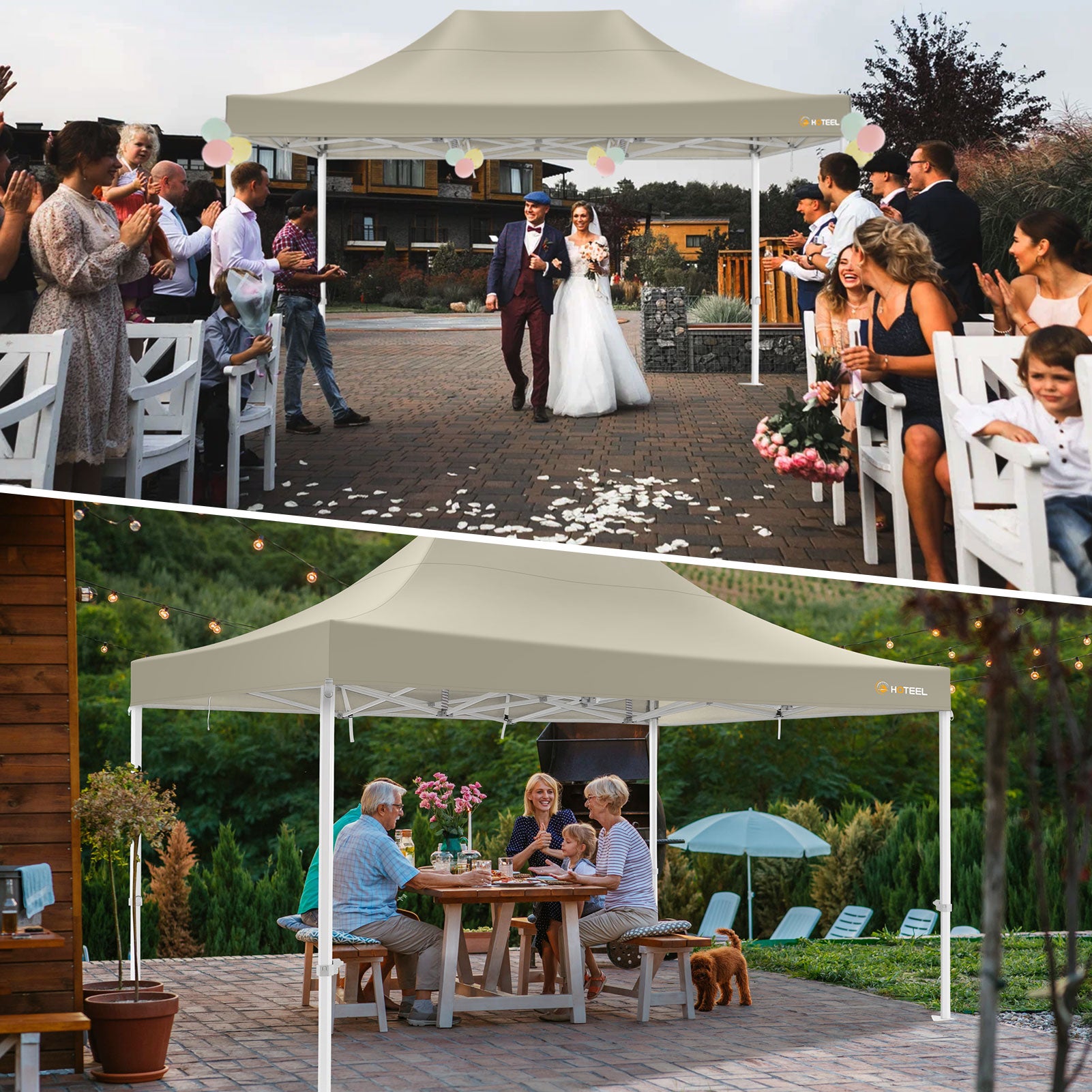 HOTEEL 10x15 Pop Up Canopy Tent Heavy Duty Easy Up Outdoor Canopy Commercial Event Tent Wedding with Roller Bag,UV 50+ & Upgraded No Water Accumulation,Thick Hexagonal Legs