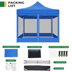 COBIZI 10'x10' Heavy Duty Canopy Tent, Pop up Gazebo with Netting Screened ,Waterproof Ez up Canopy with Sidewalls, Outdoor Instant Party Tent for Backyard,Blue