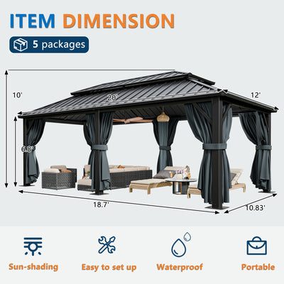 COBIZI 12'x20'  Heavy Duty Hard Top Gazebo Pro with Curtains & Netting SPC243