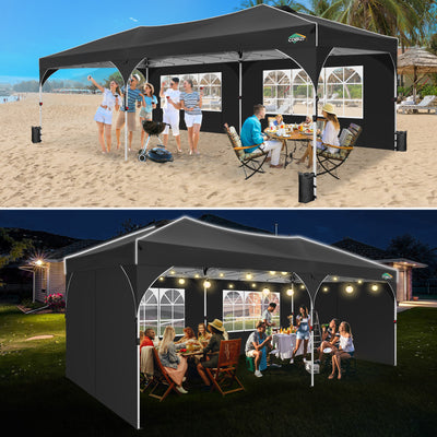 COBIZI 10'x10'/10'x20'/10'x30' Pop Up Canopy Tent with 4 Sidewalls, One-Push Center Lock, UPF 50+ Waterproof Easy Up Gazebo,Outdoor Sun Shelte SPC000142x
