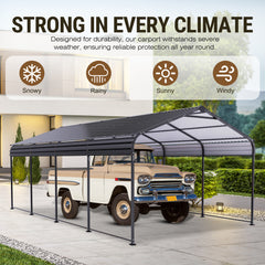 HOTEEL 12X20 FT Outdoor Carport, Galvanized Metal Heavy Duty Garage Car Storage Shelter, Metal Carport Upgraded Extra Large Garage