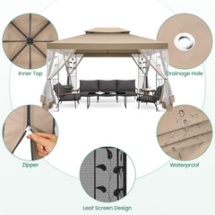 COBIZI 10' x 13' Pop Up Gazebo, Outdoor Steel Double Roof Canopy, Metal Frame Pavilion with Mosquito Netting, Sunshade for Garden, Patio, Lawns, Gray