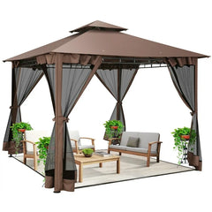 COBIZI 10'x10'Canopy with Mosquito Netting,Shade Tent for Party, Outdoor Activities, Backyard, Patio Lawn & Garden,Brown