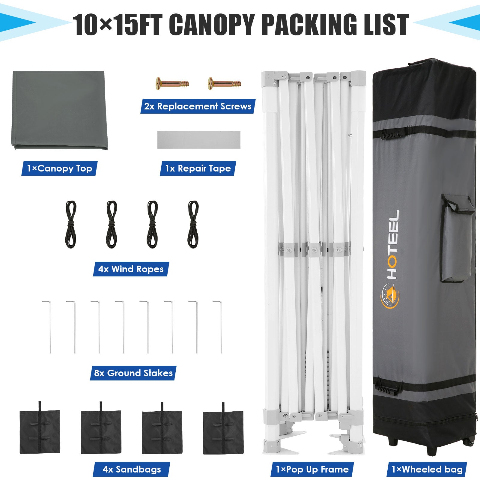 HOTEEL 10x15 Heavy Duty Canopy Tent ,Pop up Canopy for Parties Wedding,Commercial Easy up Gazebo with Roller Bag,UV 50+ &,Gray