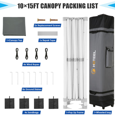 HOTEEL 10x15 Heavy Duty Canopy Tent ,Pop up Canopy for Parties Wedding,Commercial Easy up Gazebo with Roller Bag,UV 50+ &,Gray