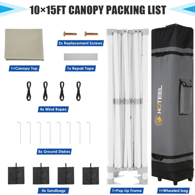 HOTEEL 10x15 Pop Up Canopy Tent Heavy Duty Easy Up Outdoor Canopy Commercial Event Tent Wedding with Roller Bag,UV 50+ & Upgraded No Water Accumulation,Thick Hexagonal Legs