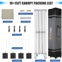 HOTEEL 10x15 Pop Up Canopy Tent Heavy Duty Easy Up Outdoor Canopy Commercial Event Tent Wedding with Roller Bag,UV 50+ & Upgraded No Water Accumulation,Thick Hexagonal Legs