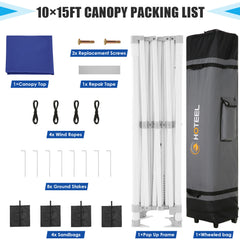 HOTEEL 10x15 Pop Up Canopy Tent Heavy Duty Easy Up Outdoor Canopy Commercial Event Tent Wedding with Roller Bag,UV 50+ & Upgraded No Water Accumulation,Thick Hexagonal Legs