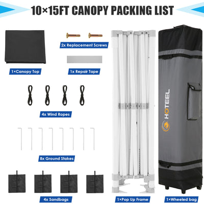 HOTEEL 10x15 Pop Up Canopy Tent Heavy Duty Easy Up Outdoor Canopy Commercial Event Tent Wedding with Roller Bag,UV 50+ & Upgraded No Water Accumulation,Thick Hexagonal Legs