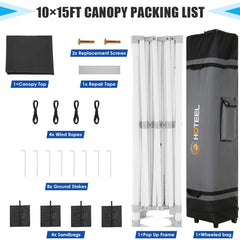 HOTEEL 10x15 Pop Up Canopy Tent Heavy Duty Easy Up Outdoor Canopy Commercial Event Tent Wedding with Roller Bag,UV 50+ & Upgraded No Water Accumulation,Thick Hexagonal Legs