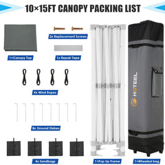 HOTEEL 10x15 Pop Up Canopy Tent Heavy Duty Easy Up Outdoor Canopy Commercial Event Tent Wedding with Roller Bag,UV 50+ & Upgraded No Water Accumulation,Thick Hexagonal Legs
