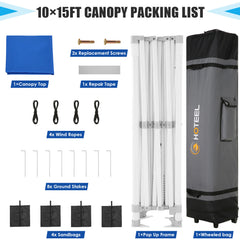HOTEEL 10x15 Pop Up Canopy Tent Heavy Duty Easy Up Outdoor Canopy Commercial Event Tent Wedding with Roller Bag,UV 50+ & Upgraded No Water Accumulation,Thick Hexagonal Legs