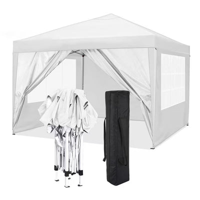 COBIZI 10'x10' Pop up Canopy Tent, Protable Canopy Tent with 6 Sidewalls Waterproof Commercial Pop up Tent for Parties, Wedding, Camping, Courtyard with Carry Bag,White SPC000202