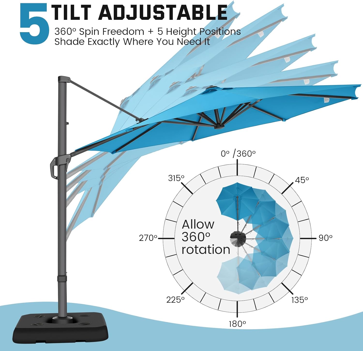 10¡¯ x 10¡¯ Patio Cantilever Sun Umbrella ¨C Upgraded Enhanced Version ¨C 360¡ã Rotation & 5 Adjustment Angles ¨C Aluminum Pool Parasol Square Outdoor Sun Umbrella for Courtyard, Garden, Terrace, Pool
