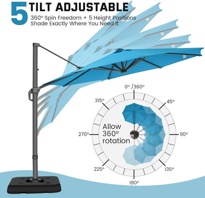 10¡¯ x 10¡¯ Patio Cantilever Sun Umbrella ¨C Upgraded Enhanced Version ¨C 360¡ã Rotation & 5 Adjustment Angles ¨C Aluminum Pool Parasol Square Outdoor Sun Umbrella for Courtyard, Garden, Terrace, Pool