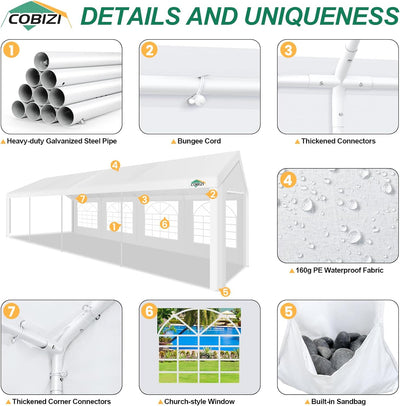 COBIZI 10'x30' Heavy Duty Party Tent  with Removable Sidewall Windows SPC000124